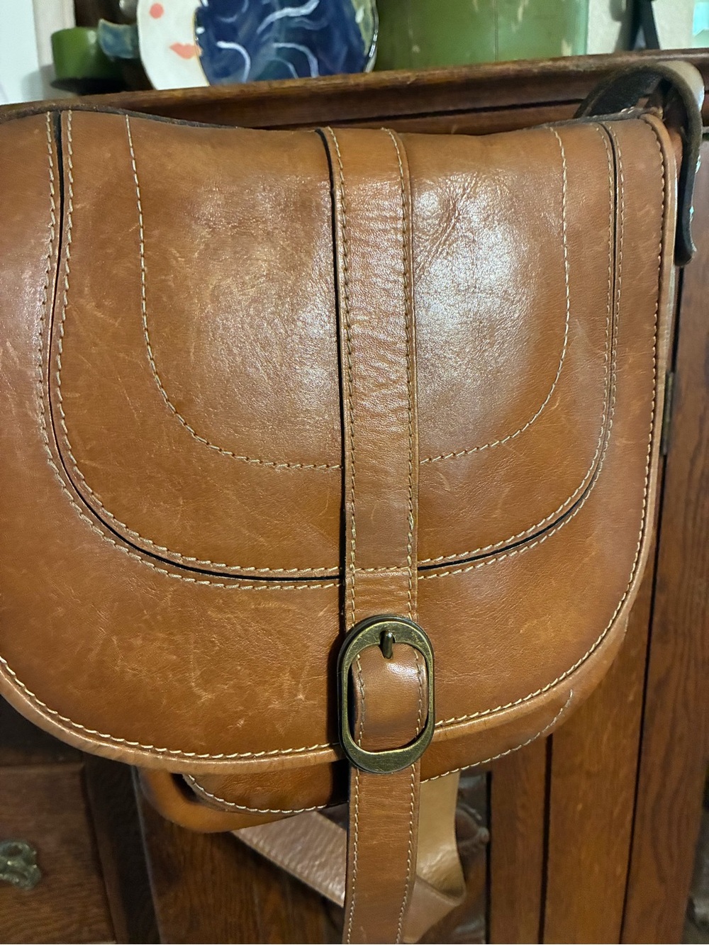 Patricia Nash Cognac Leather Saddle Crossbody Bag